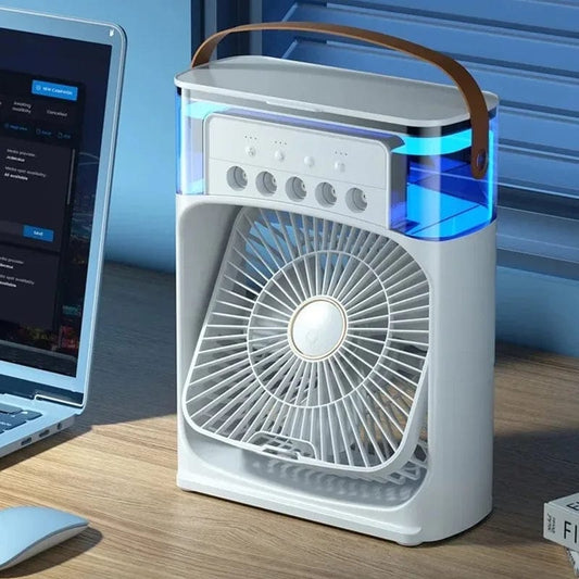 Mini Air Conditioner, Portable Humidifier, USB Fan, LED, for Bedroom, Living Room, Office Desk, 600ml Tank - Vogsha