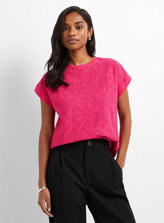 Cap-sleeve broderie anglaise T-shirt - Vogsha