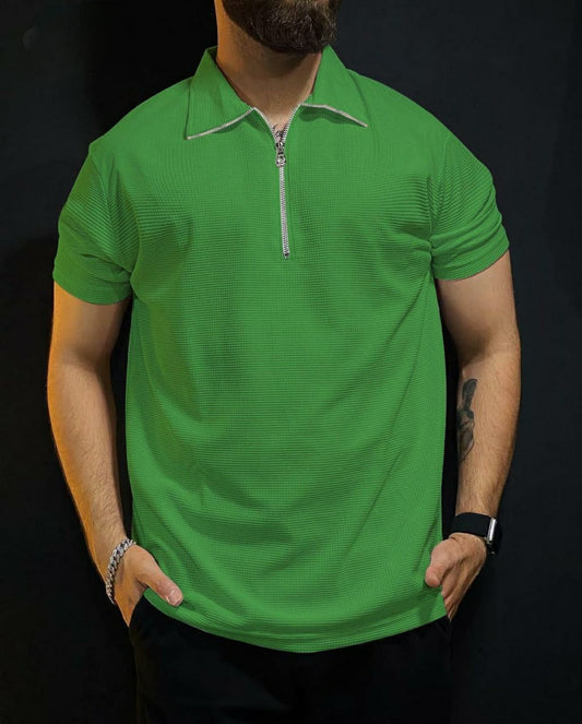 Men’s Ottoman Fabric Polo Shirt with Zipper Collar