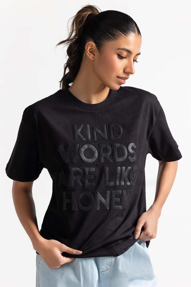 Black Printed Knit Top